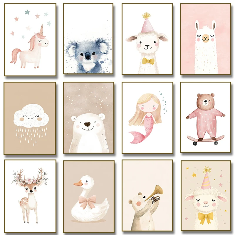Home Improvement Kids - Mignon aquarelle licorne sirène lama oie